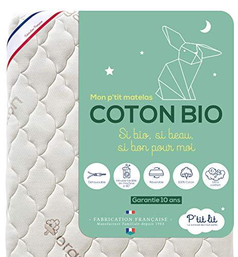 P'TIT LIT - Biologisch Katoen Matras - 70x140 cm - 100% Katoen - Vrij van Chemische Behandelingen - Afritsbare tijk - Oeko-Tex® - EU-product