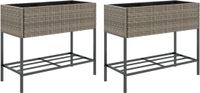 vidaXL Plantenbakken met schap 2 stuks 90x40x75 cm poly rotan grijs