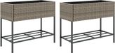 vidaXL Plantenbakken met schap 2 stuks 90x40x75 cm poly rotan grijs
