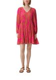Comma Jurk roze met lange mouwen en V-hals