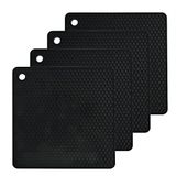 Smithcraft Siliconen potmat voor aanrecht Trivet Pads Hittebestendige tafelplacemats 4 stuks, maat: 19,9 x 17,5 cm, kleur: zwart, vorm: vierkant