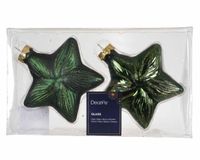 Decoris Ster glas L9,8b4h10 cm dennengroen 2 st
