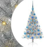 vidaXL Kunststof Voorverlichte Kerstboom met 150 LED Zilver 120 cm PET