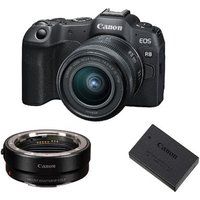Canon Hybride Camera EOS R8 Zwart + RF 24-50mm f/4.5-6.3 IS STM + Adapterring EF-EOS R + LP-E17-batterij