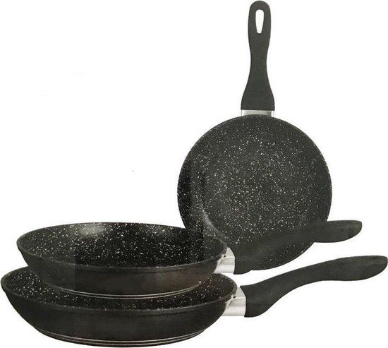 Merkloos Inductie Koekenpannenset - 3 delig - Keramisch - Zwart - Gietaluminium