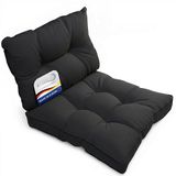 Beautissu Set Loungekussen Outdoor – Zitkussen 60x60 cm & rugkussen 60x40 cm – Weerbestendig Vlekwerend Kussens voor Tuinmeubelen Antraciet