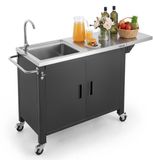 VEVOR Outdoor Grillwagen met Opbergkast en Spoelbak, 132 cm Grilltafel met Roestvrijstalen Blad, Kruidenrek en Handdoekhouder, Keukenwagen en Serveerwagen voor Terras, Tuin, Bar en Barbecue