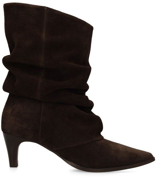 Manfield Dames Donkerbruine suède slouchy enkellaarsjes Maat 37