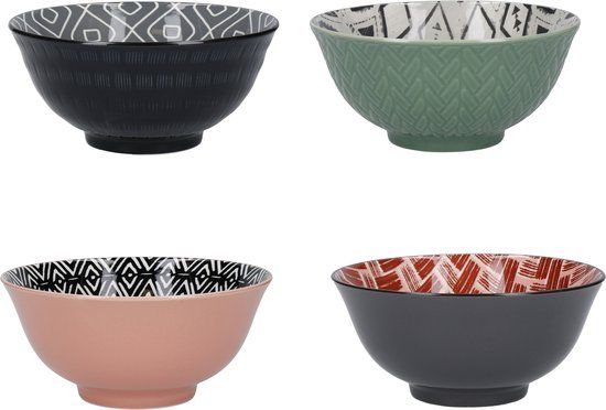 KitchenCraft 4-Piece Ceramic Bowl Set - 15cm - Assorted Colors