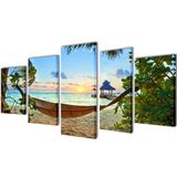 VidaXL Canvas muurdruk set zandstrand met hangmat 100 x 50 cm
