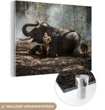 MuchoWow® Glass Painting 160x120 cm - Acrylic Glass Painting - Elephant - Boy - Book - Forest - Animals - Nature - Photo on Glass - Paintings