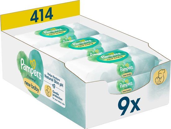 Pampers Harmonie New Baby Billendoekjes - 414 doekjes - 9 x 46 - Gevoelige Huid