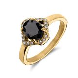Lucardi Dames Stalen goldplated vintage ring met zwart zirkonia