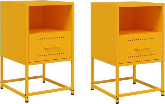 vidaXL Nachtkastjes - Set van 2 - Staal - Mosterdgeel
