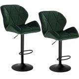 WOLTU Barkrukken Donkergroen Set van 2 in Fluweel en metaal,360°Draaistoel Verstelbare Barstoelen met Rugleuning En Voetensteun,BH139dgn-2