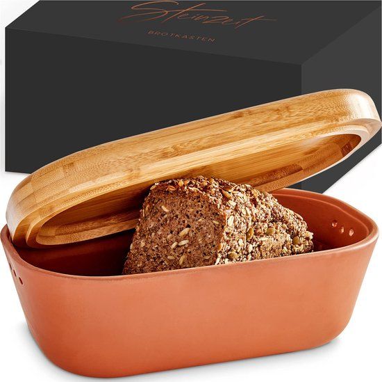 STEINZEIT Design Bread Box - Ceramic Bread Bin with Bamboo Lid