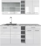 Vicco R-Line Eenpersoonskeuken – 160 cm, WB Marmer Wit hoogglans/wit