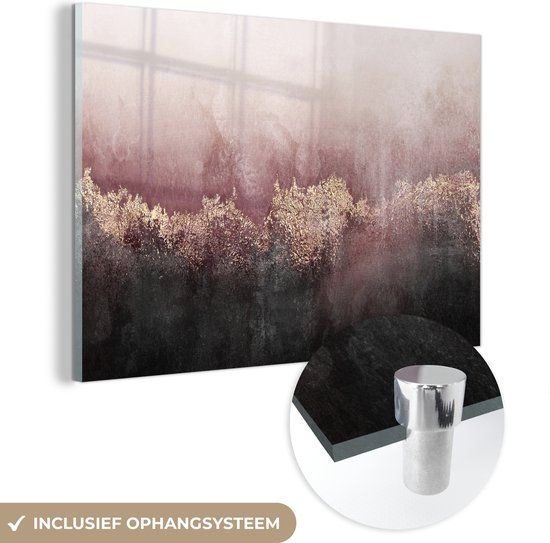 MuchoWow® Glass Painting 60x40 cm - Acrylic Glass - Glitter - Gold - Abstract - Photo on Glass - Paintings