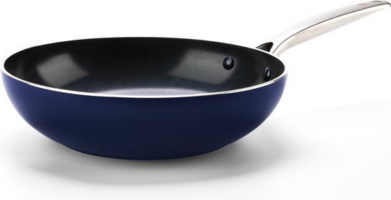 BK Keukenapparatuur met diamanten versterkte antiaanbak 28 cm/2,7l wokpan, PFAS-vrij, Vaatwasserbestendig, Ovenbestendig, Blauw