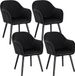 Chaise de salle à manger de luxe Ensemble de 4 - Velours Noir - Motif à carreaux