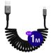 Buddi Flex | Uitrekbare USB-A naar Lightning Krul Kabel 12W Fast Charge 5V/2.4A | 480Mbps Dataoverdracht | Gevlochten Elastisch Nylon | Krulsnoer | Spiraalkabel | Voor in de auto | 1M Zwart