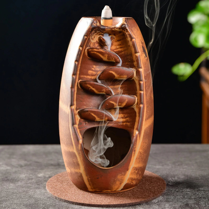 Minideal Minideal Aromatherapie Sier Wierookbrander Waterval Terugstromen - Backflow Incense Burner Feng Shui Decor Ornament Bruin