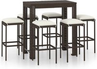 vidaXL 7-delige Tuinbarset met kussens poly rattan bruin