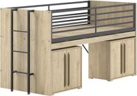 Vipack Halfhoogslaper Sammie 90x200cm - Met Bureau En Commodes - Eikdecor - Bruin - Metaal; Spaanplaat Eenpersoons Halfhoogslaper