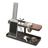 Yamazaki 2300 TOWER Desk Organiser, black, Steel/Wood, 24.5 x 9.7 x 11.3 cm