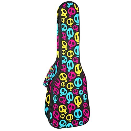 Mersov Concert Ukelele Rugzak, Heavy Duty Ukulele Case Bag met Opslag, Sopraan Concert Tenor Ukelele 10MM Gewatteerde Tas Kleurrijk Skull Patroon