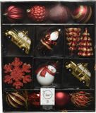 Decoris Kaemingk B.V. 25x stuks kersthangers/kerstballen rood/goud - Onbreekbare plastic kerstboomversiering kerstornamenten