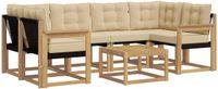 vidaXL - Hoek loungeset - 6 zitplekken - Wit en Beige - Acacia hout