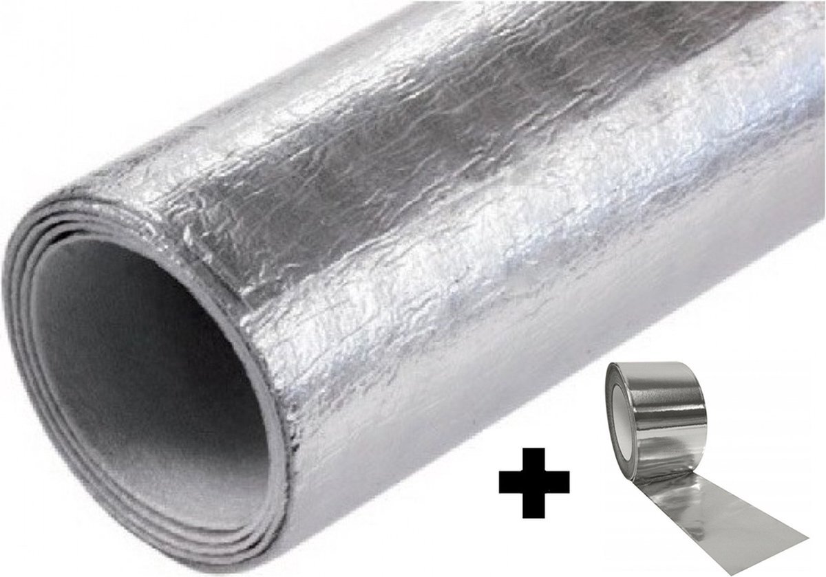 ADGO Radiatorfolie 3 mm dik - 50 cm breed - 5 mtr lang + Aluminium tape 5 cm breed en 50 mtr lang - vochtwerend en warmte isolerend - gemakkelijke en snelle bevestiging