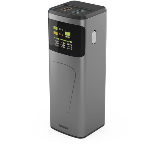 Hama Powerbank - High Power - 20000mAh - 65W - 2x USB-C, 1x USB-A - Antraciet