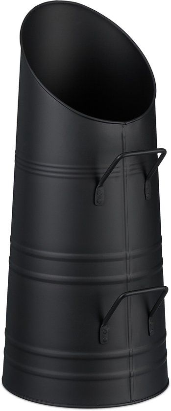 Relaxdays kolenkit - 9 liter - 2 handgrepen - pelletemmer - metaal - zwart