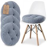 Amazinggirl Stoelkussen Ronde Zitting 40 cm - Set van 4 Kussen voor Stoel Binnen Scandinavisch Stijl Comfortabel Zacht Wasbaar Ribfluweel voor Kantoor en Thuis Jeansblauw