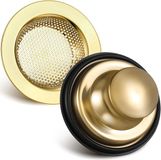 HORCONDORM S.R.L. Set de 2 tamis d'évacuation pour évier de cuisine, tamis d'évacuation et bouchon en acier inoxydable, grand bord large de 4,5 pouces de diamètre, tamis d'évacuation/bouchon de broyeur de déchets pour évacuation standard de 3 1/2 pouces (doré)