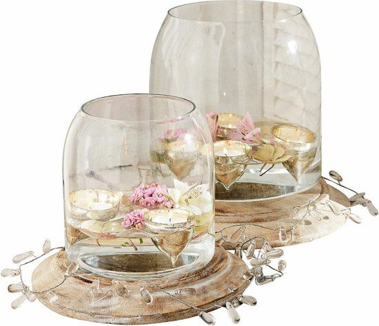 Loberon Windlicht set van 2 Bran helder/antiekwit