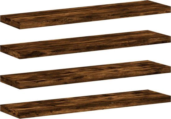 vidaXL Wandschappen - 4 stuks - 40x10x1,5 cm - Bewerkt hout - Gerookt eikenkleur