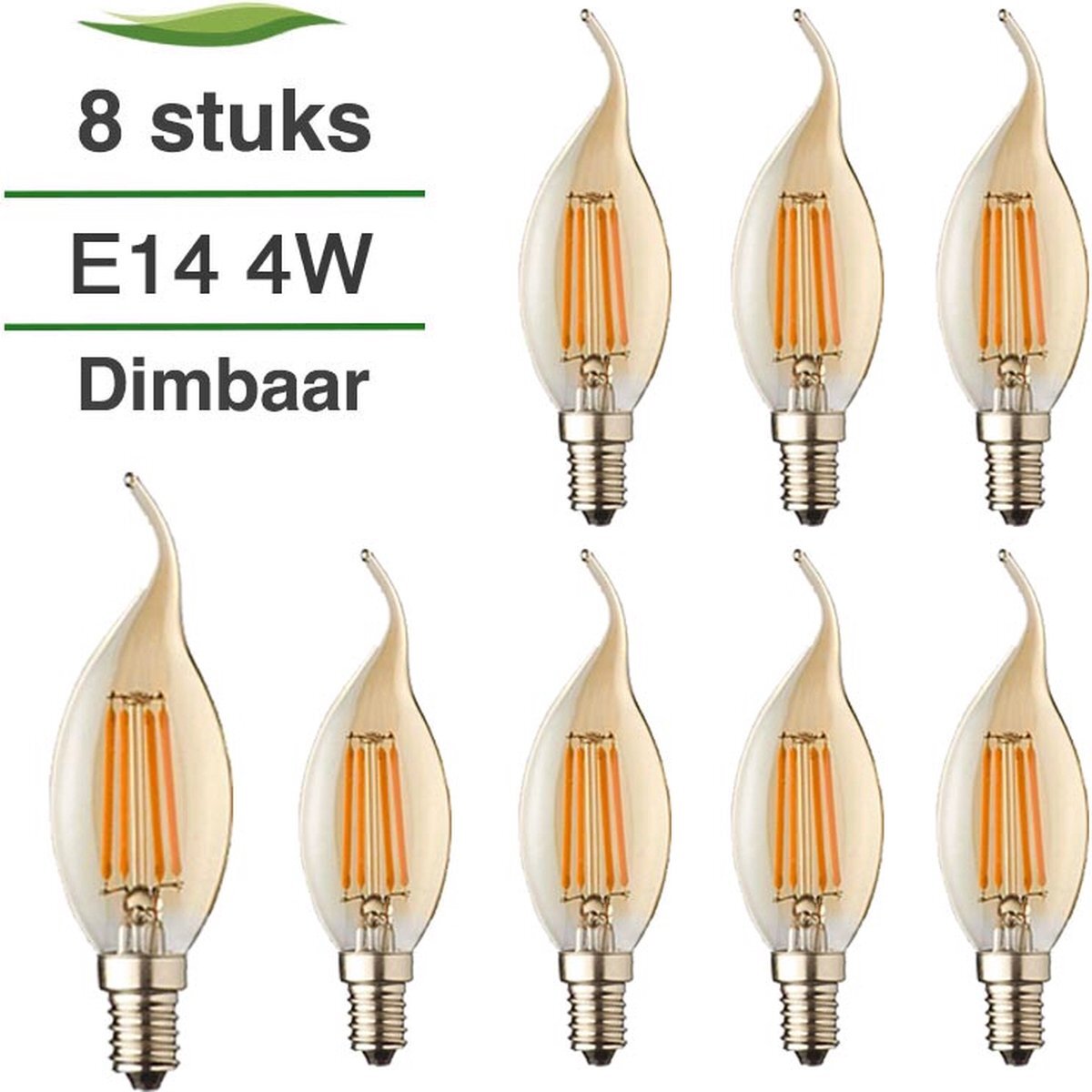 Lybardo E14 LED lamp - 8-pack - Kaarslamp - 4W - Dimbaar - 2500K warm wit - Filament