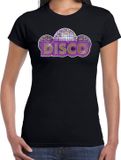 Bellatio Decorations Shoppartners Bv Disco feest verkleedkleding t-shirt - zwart - voor dames - discofeest / party shirt - 70s / 80s party - Eighties outfit S