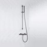 Fortifura Calvi douchekraan met glijstangset met staafhanddouche, metalen doucheslang - PVD - geborsteld gunmetal (antraciet)