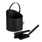 Relaxdays Asemmer - met schep en stoffer - 9,5 l - kolenemmer - ijzer - zwart