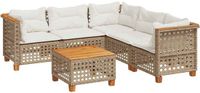 vidaXL 6-delige Loungeset met kussens polyrattan beige