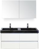 BES LED Dante Badmeubelset 120 cm - Wit Hoogglans - Wastafel Hardsteen Wit Lucca Dubbel met Spiegelkast