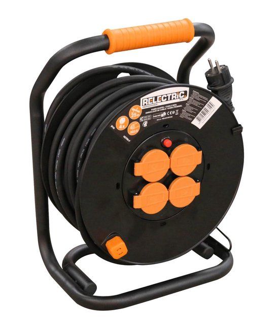 Electric RELEC Electric R Kabelhaspel - 25m - 4 stopcontacten - 3600W - Met oprolknop - Randaarde - IP44 - RELEC493104