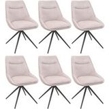 HWC-M65 Set van 6 eetkamerstoelen, keukenstoelen, draaibaar, metaal, stof/textiel, crème-beige