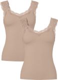 Pieces Dames Top Kant PCBARBERA LACE 2-Pack Effen Taupe - Maat S