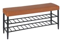 Relaxdays Schoenenbank met zitkussen, 2-laags, voor 8 paar, metalen kunstlederen design, 50x100x30 cm, zwart-bruin