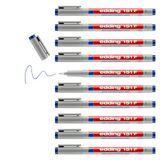 edding 151 F non-permanente pen - blauw - 10 pennen - ronde punt 0.6 mm - schrijfstift voor glas, kunststof, folie en gladde oppervlakken - sneldrogend, met water corrigeerbaar